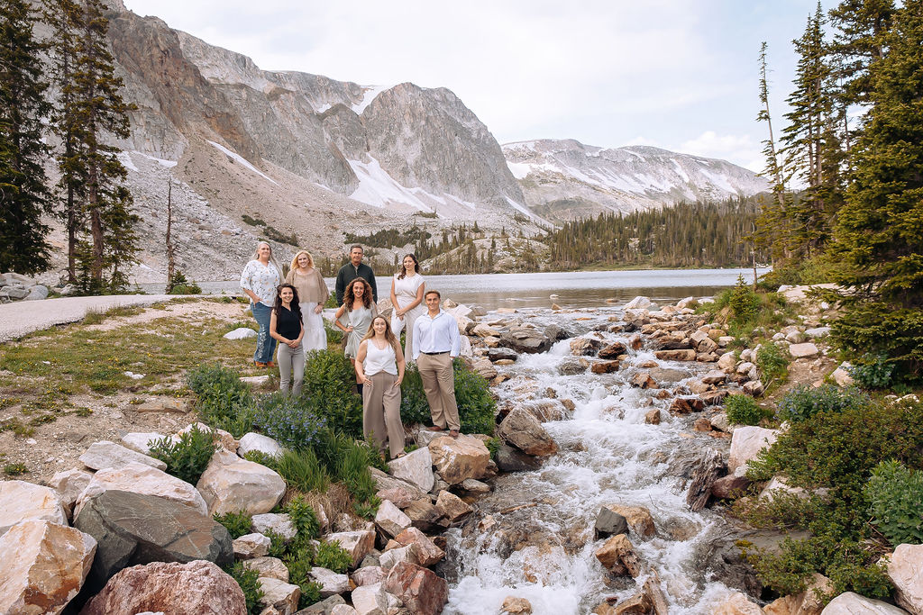 The Elevate Real Estate team at a mountain lake in the Snowy Range, Wyoming